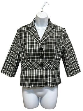 Makers of the True Originals Y2K Black Plaid 3/4 Sleeve Jacket Size M